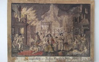 Kolorovaná oceľorytina - Požiar vo Veľkej, 1830 - stav pred reštaurovaním
